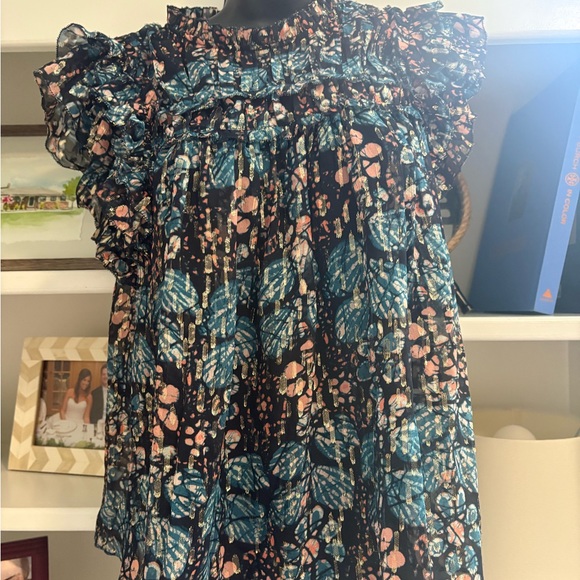 Ulla Johnson Blue and Black Floral Nicola Blouse - Picture 3 of 6